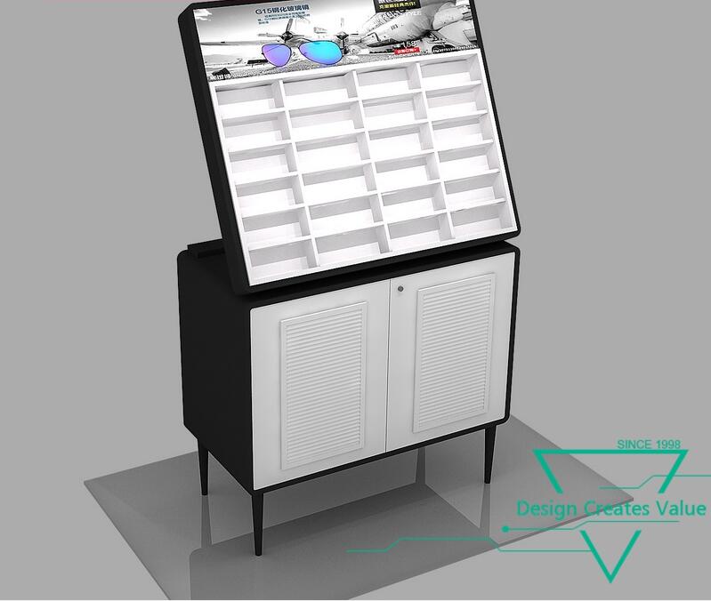 Custom Wall Mounted Standing Sunglasses Optical Glass Display Cabinet Eyewear Showcase Rods